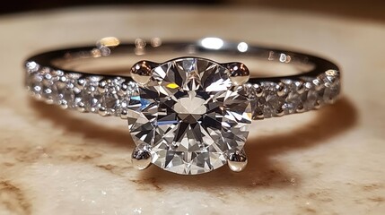 Elegant Diamond Ring on Marble Surface