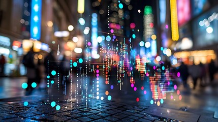 Aufkleber - Abstract Digital Visualization with Colorful Lights in Cyber Metropolis : Generative AI