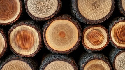 Poster - CloseUp View of Natural Timber Logs Showing Intricate Growth Rings and Texture : Generative AI