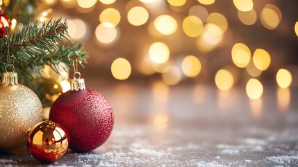 Aufkleber - Elegant Christmas Ornaments and Twinkling Lights on a Frosty Surface : Generative AI