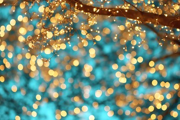 Poster - Glistening Fairy Lights Creating Magical Bokeh Effect on Branch : Generative AI