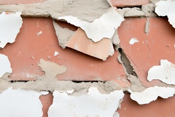 Leinwandbilder - CloseUp of Cracked Brick Wall with Peeling Plaster Texture : Generative AI