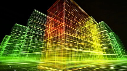 Wall Mural - futuristic landscape with neon elements and structures