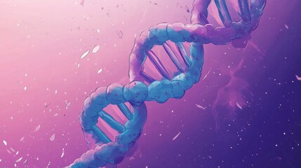 Dna double helix floating through a purple and pink abstract space