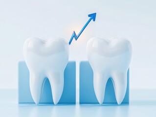 A creative illustration showing two white teeth with a growth arrow, symbolizing dental health improvement and progress.