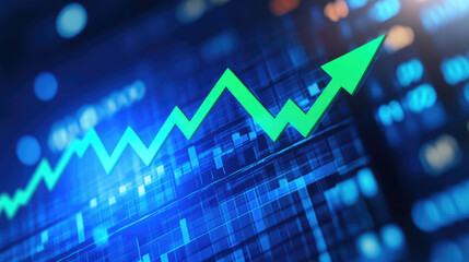 the growth of the graph of the stocks market data analysis on the blue board