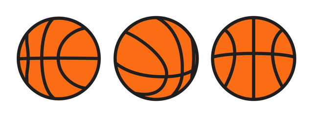 Wall Mural - Orange basketball ball icons. Set of outline basketball balls symbols.