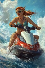 Wall Mural - Jetski in water. Summer tropical sports.