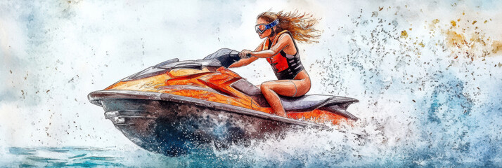 Wall Mural - Jetski in water. Summer tropical sports.