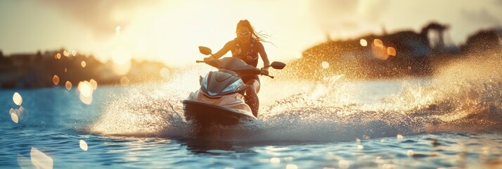 Wall Mural - Jetski in water. Summer tropical sports.