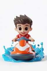 Wall Mural - Cartoon character riding  jetski in water. Summer tropical sports.