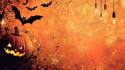 Halloween holiday background template with carved pumpkin and copy space