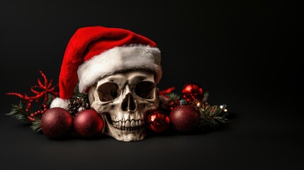 Skull wearing Christmas cap.