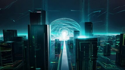 Wall Mural - abstract city made connected data code scene cyber with technology urban computer datum hacker busin
