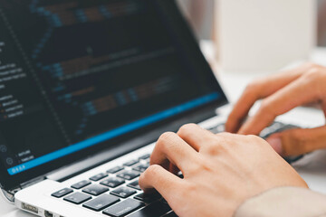 digital technology, software development concept. developing programmer, software developer coding c