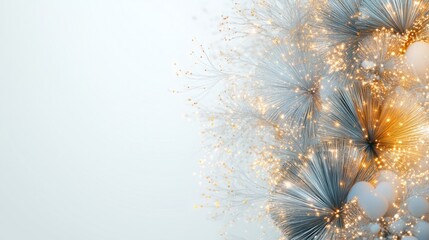 Wall Mural - abstract new year background with glowing fireworks and shimmering lights in gold and silver, isolat