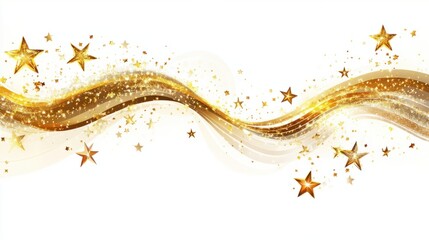Wall Mural - golden abstract christmas background with swirling lights and festive stars, isolated on white