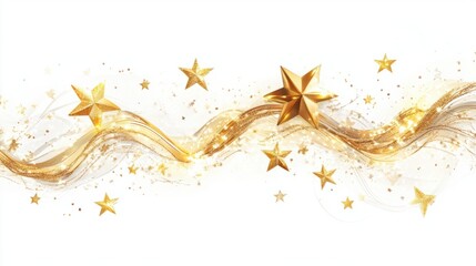 Wall Mural - golden abstract christmas background with swirling lights and festive stars, isolated on white
