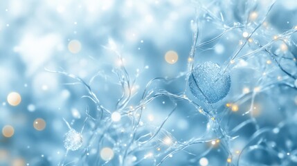 Wall Mural - soft blue christmas abstract with twinkling lights and floating snowflakes, isolated on white