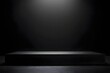 © Your Background - Empty black concrete platform stage podium with spotlight beam on dark background and copy space for poster, banner and mockup design