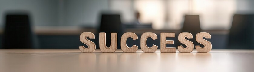 Wall Mural - wooden letters spelling success on a table in a professional workspace.