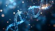 © AminaDesign - A breathtaking holographic representation of DNA beautifully showcased against a deep, dark background, highlighting key concepts related to science, medicine, and the field of biotechnology