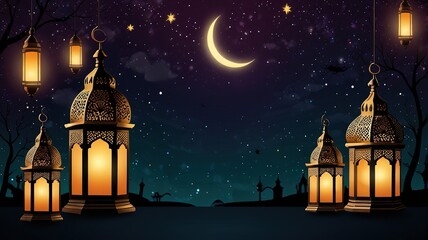 Background design with ramadan theme, with illustrations lanterns