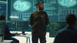 © DC Studio - Military personnel working in a government cyber defense center, cyber attack prevention. Soldiers team securing sensitive data from spyware, ransomware and other malware threats. Camera A.