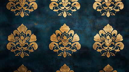 Elegant gold floral patterns on dark textured background create luxurious and sophisticated design. intricate motifs add touch of opulence and classic charm