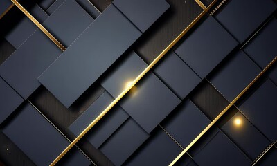 Wall Mural - abstract black background with golden lines in the shape of cubes, in the style of luxury and modern