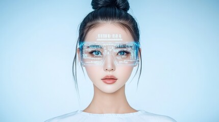 Woman with futuristic glasses  augmented reality  digital technology  future concept