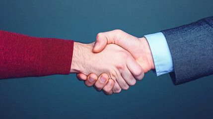 Wall Mural - Strong Handshake: Deal Closed. Two hands clasp in a firm handshake, symbolizing trust, partnership, and agreement against a deep teal background.