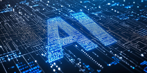 Poster - Artificial intelligence sign emerging from futuristic circuit board
