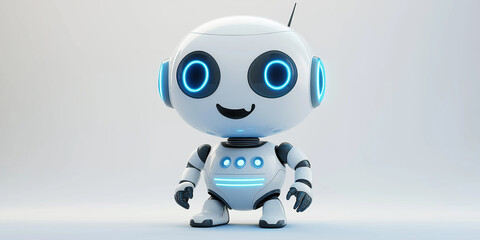 Poster - Cute smiling white robot standing on white background