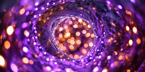 Poster - Glowing purple and orange lights creating a tunnel of bokeh