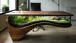 © Justlight - A minimalist desk with a surprise element a planted fish tank perched on its side providing a calming and natural touch to the workspace.