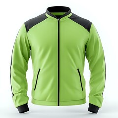 Vibrant Green and Black Sports Jacket with Zipper and Pockets, Perfect for Outdoor Activities and Casual Wear.