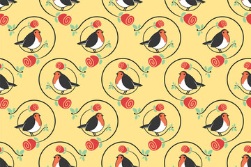 Robbin bird seamless pattern background template