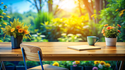 Wall Mural - table with flowers in the garden