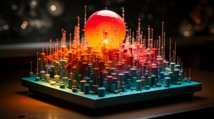 Wall Mural - a colorful cityscape with a glowing red ball in the center