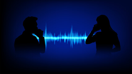 silhouettes woman and man two individuals engaged in a telephone conversation. Each figure is holding a telephone handset to their ear. suggesting a direct and personal mode of communication