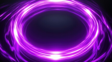 Poster - Abstract glowing neon purple light ring with dynamic energy effects and sparks on a dark background. The circular frame creates an intense, futuristic aura with a vibrant, empty center, ideal for digi