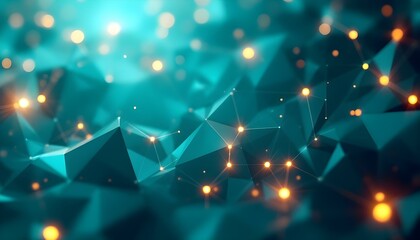 Fototapete - Abstract background, fractal polygon background turquoise and white. Abstract background with geometric shapes and connections, representing a technology