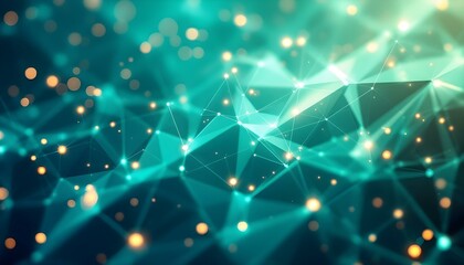 Fototapete - Abstract background, fractal polygon background turquoise and white. Abstract background with geometric shapes and connections, representing a technology