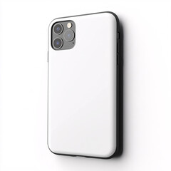 white smartphone mockup with black frame and triple camera lens on white background 3d render