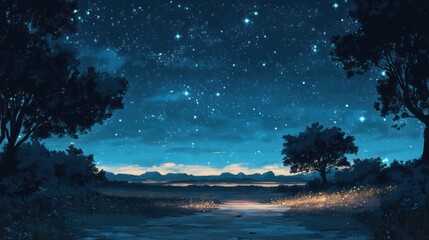 Wall Mural - A beautiful night sky with a few stars and a tree in the foreground. Generative AI
