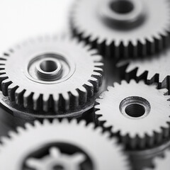 black and white metal gears interlocking close up macro photography