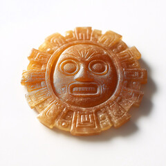 Wall Mural - ancient aztec gold sun god mask carving ornament statue detail closeup