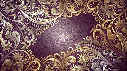 A rich plum-colored background with intricate, swirling patterns of silver and gold, abstract, luxurious, opulent