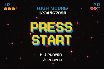 Wall Mural - press start insert a coin to continue .pixel art .8 bit game. retro game. for game assets .retro fut